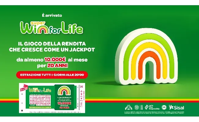 Sisal lancia Super Win for Life: il nuovo gioco che mette in palio una Super Rendita da almeno 10.000 euro al mese per 20 anni